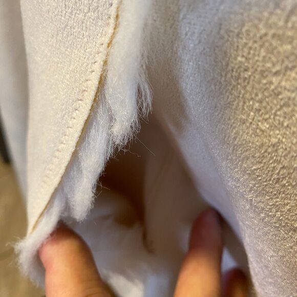 Y2K Glam VTG Bebe Penny Lane Faux Fur Suede Large Hooded Winter Coat Cream Pink - Picture 10 of 13